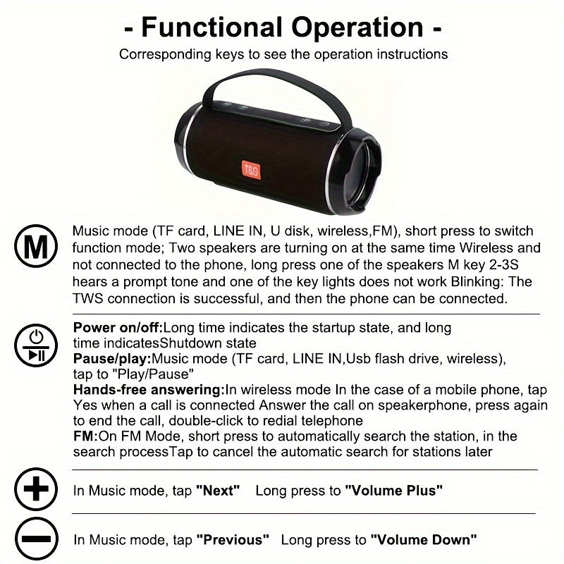 T&G Wireless Bluetooth Speaker – Portable, USB-C Rechargeable