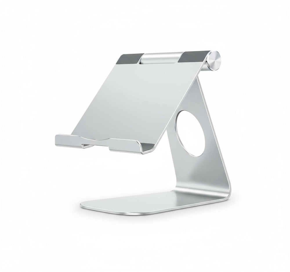Silver laptop stand on a white background